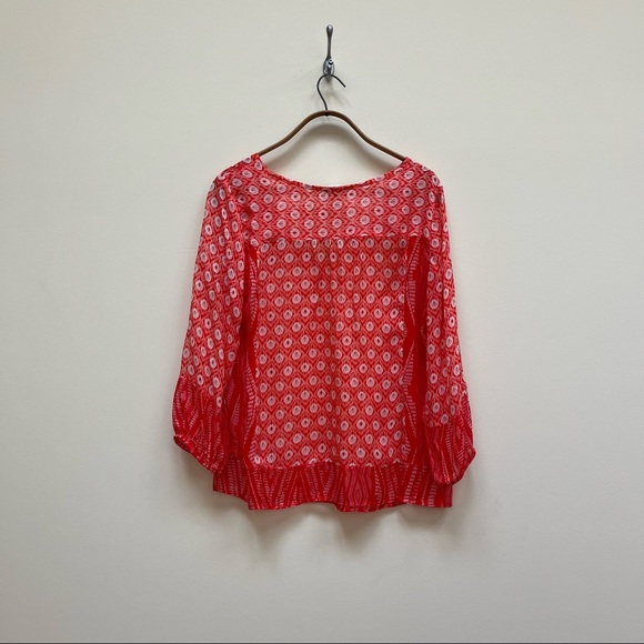 LUCKY BRAND | sheer orange long sleeve blouse - Picture 3 of 4